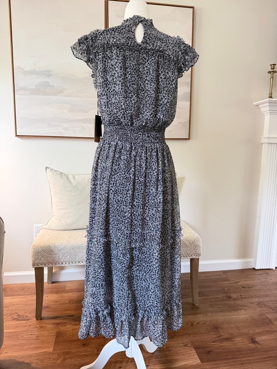 NWT Nordstrom Halogen Black & White Ruffle Midi Dress Size Small - Picture 2 of 4